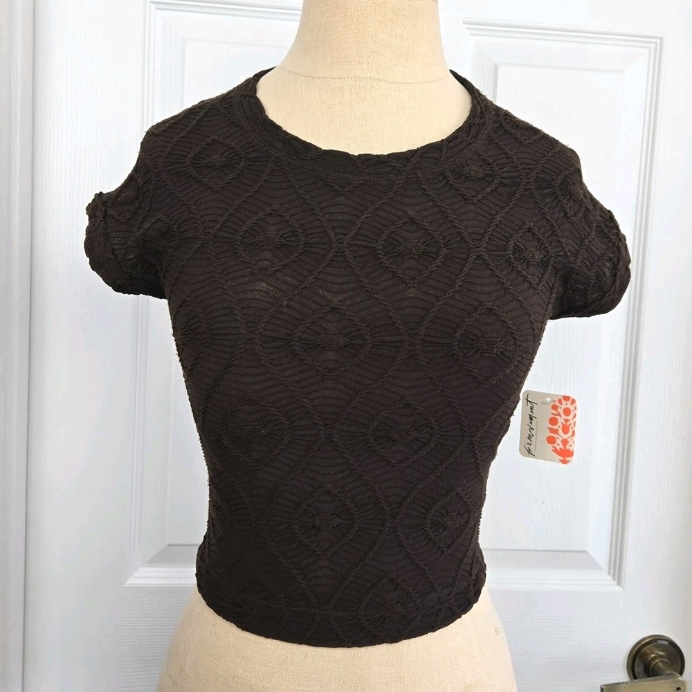 Free People‎ Movement Tempo Ribbed Baby Tee Chocolate Brown Womens Size XS New